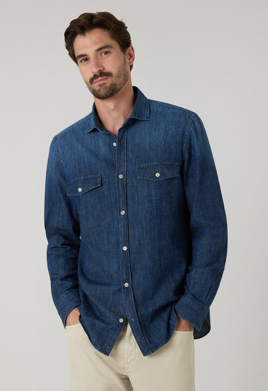 Camicia western in denim blu scuro