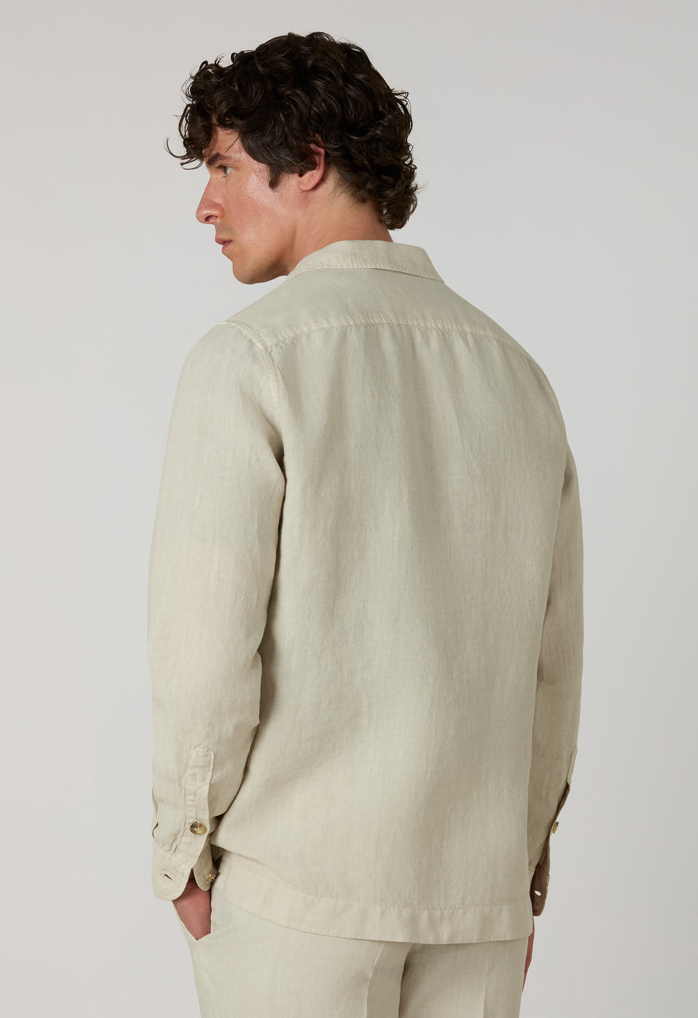 Beige Garment Dyed Linen Painter Overshirt