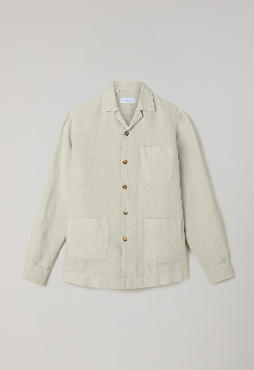 Beige Garment Dyed Linen Painter Overshirt