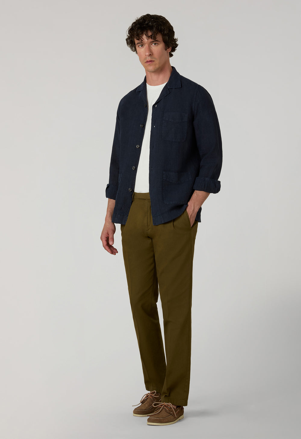 Blue Garment Dyed Linen Painter Overshirt