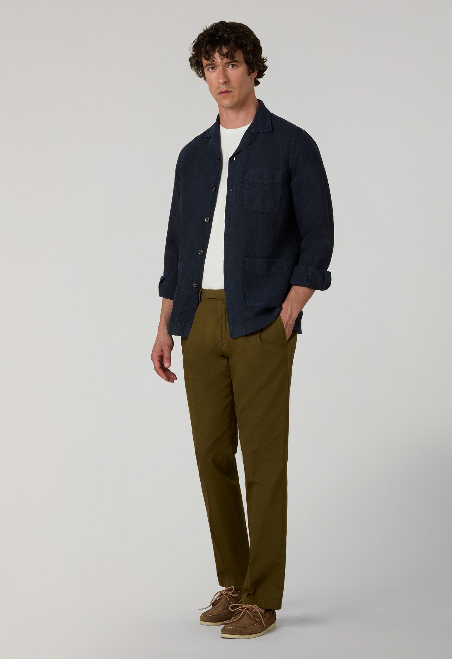 Blue Garment Dyed Linen Painter Overshirt