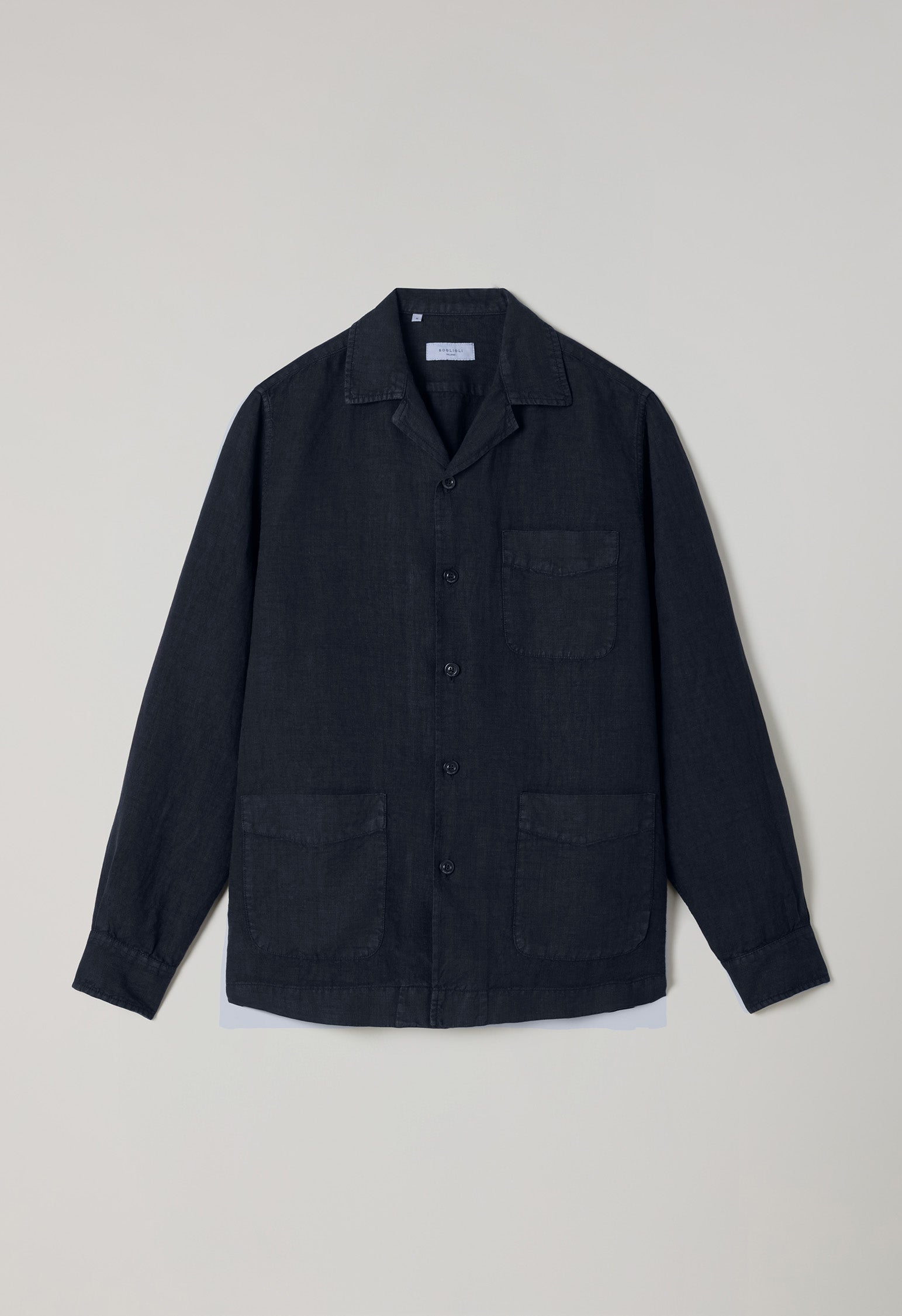 Blue Garment Dyed Linen Painter Overshirt