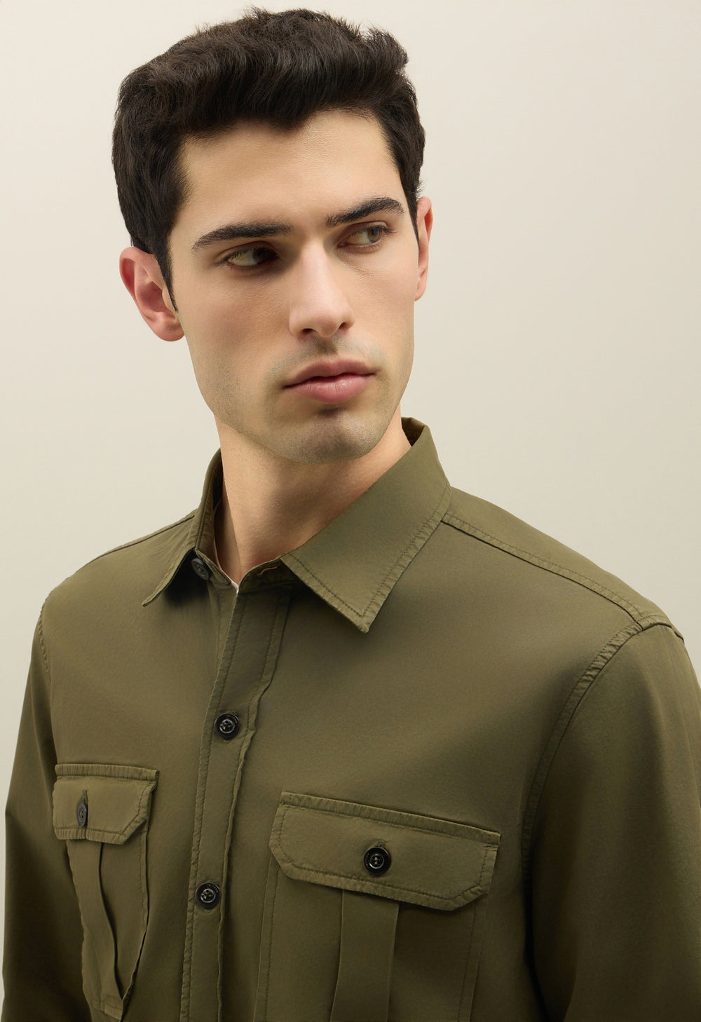 Green Garment Dyed Cotton Overshirt