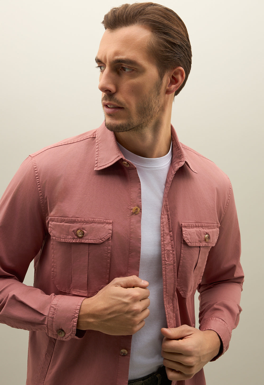 Pink Garment Dyed Cotton Overshirt