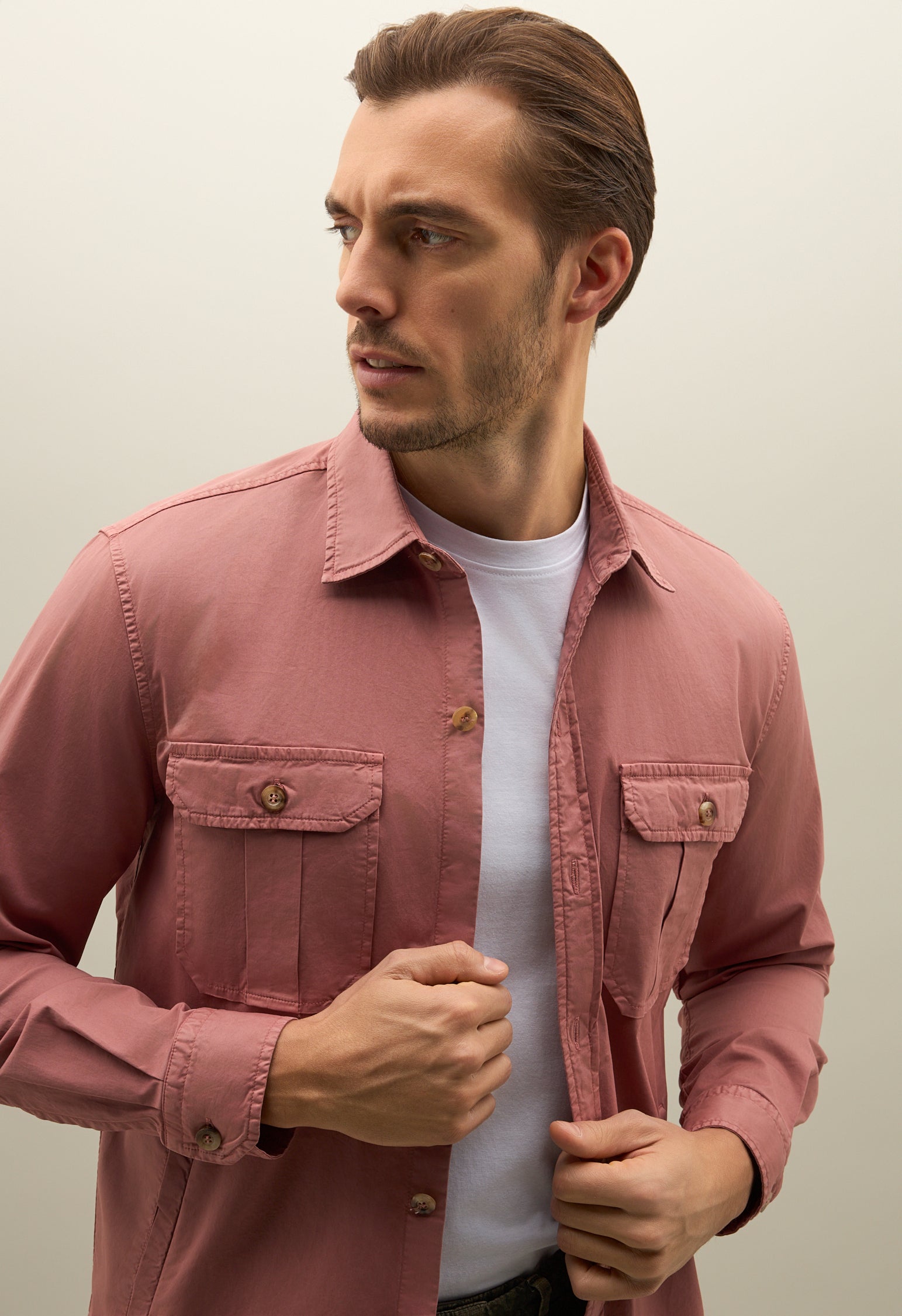 Pink Garment Dyed Cotton Overshirt