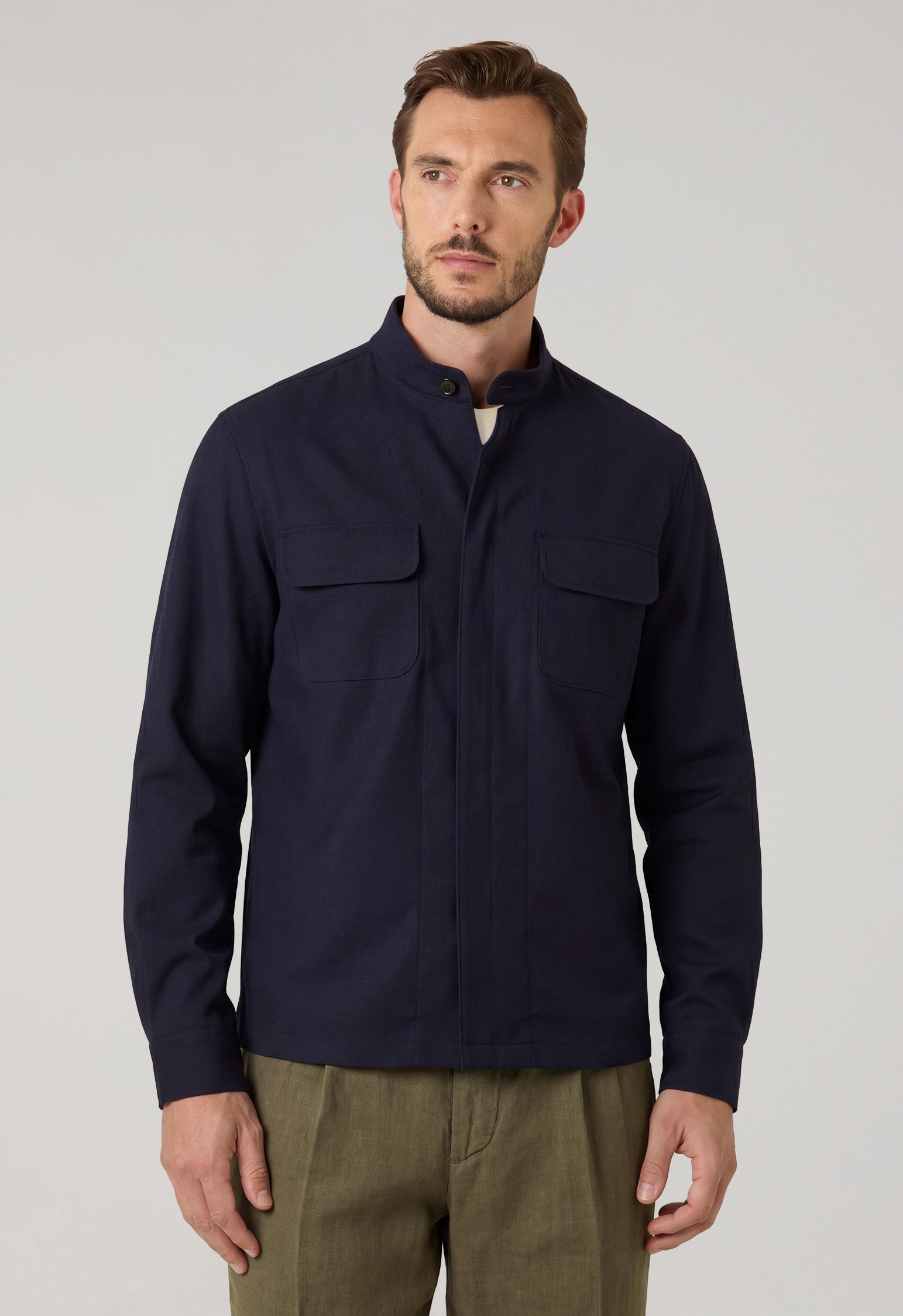 Overshirt aus blauem Woll-Canvas