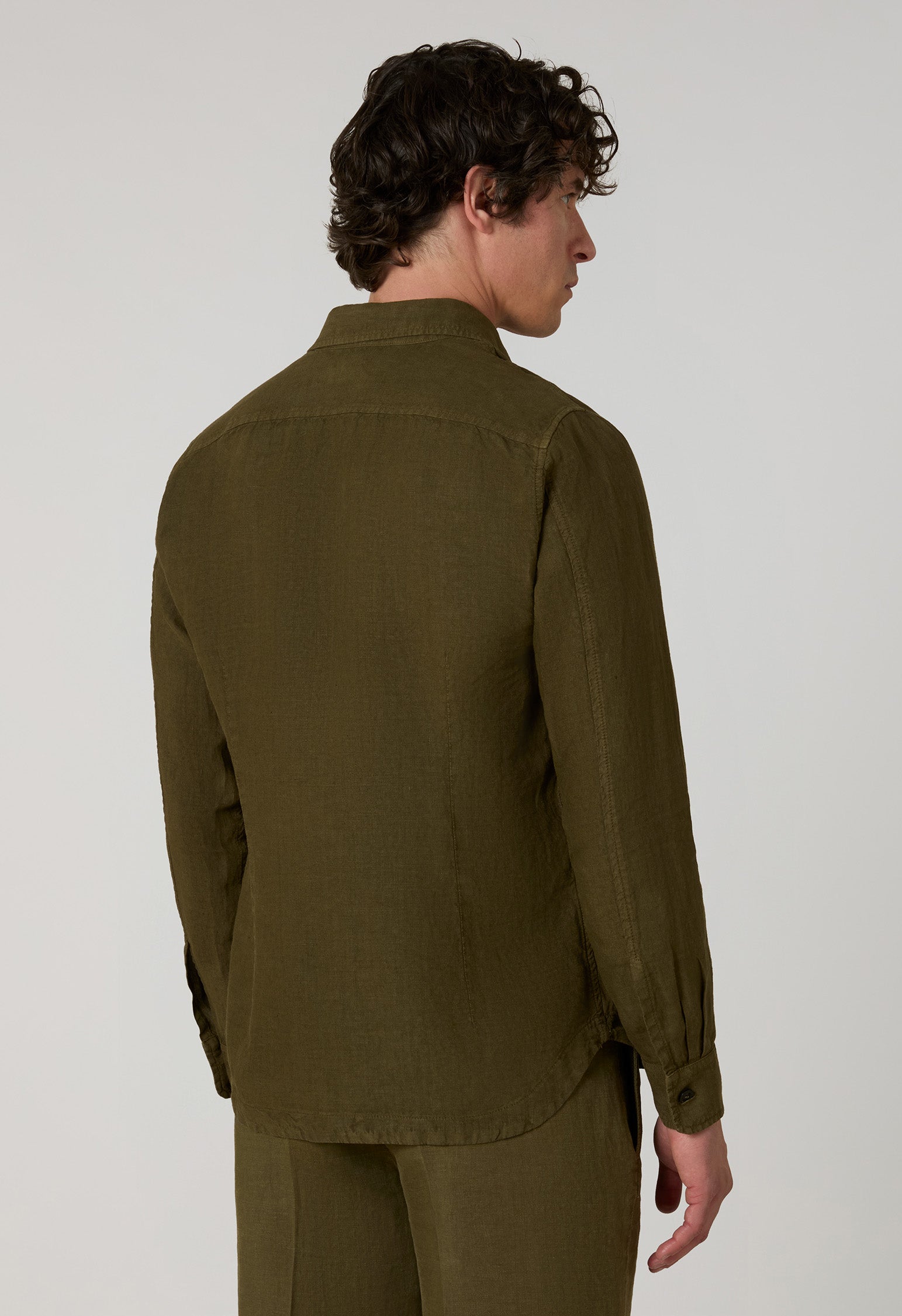 Green Garment Dyed Linen Overshirt