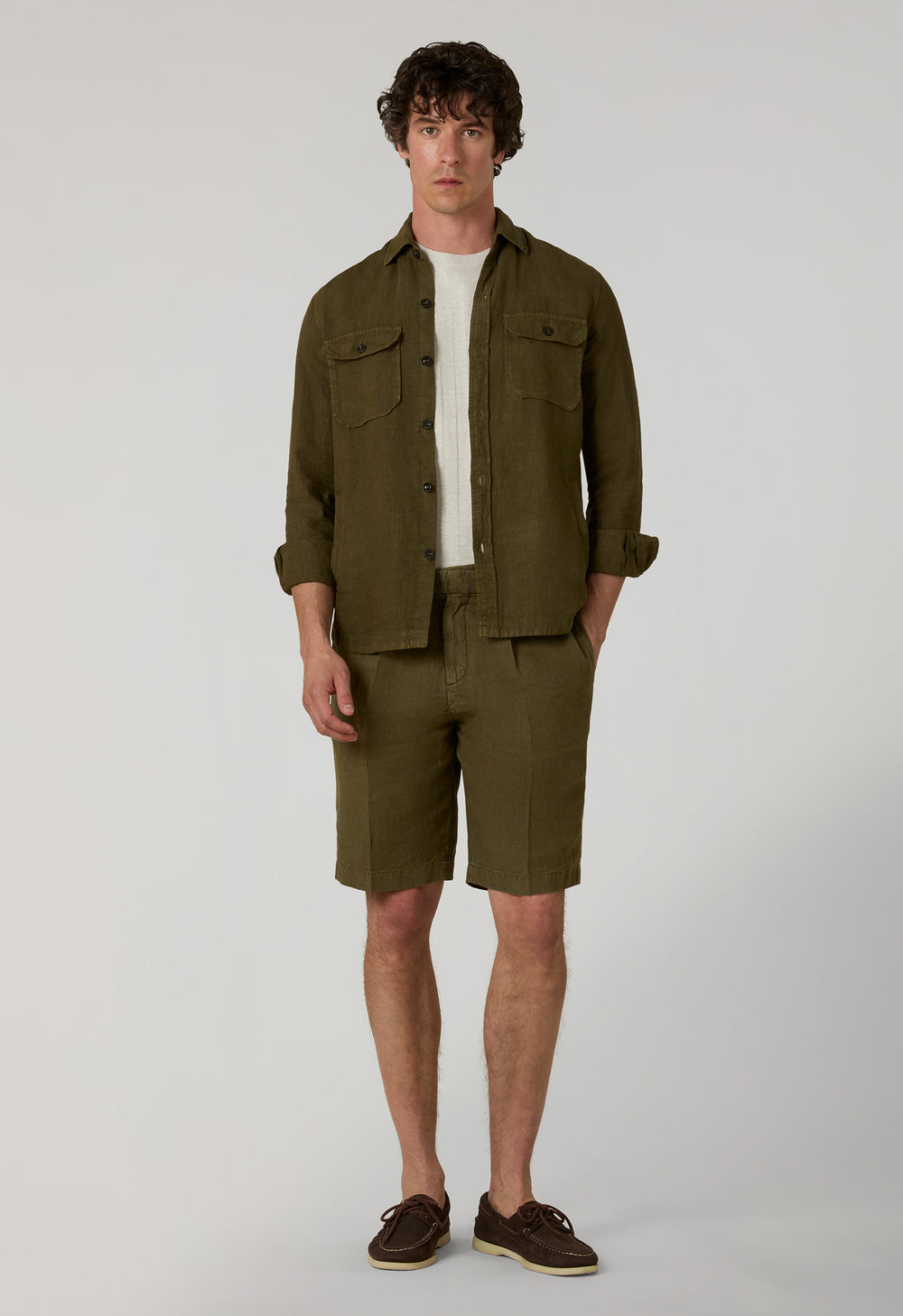 Green Garment Dyed Linen Overshirt