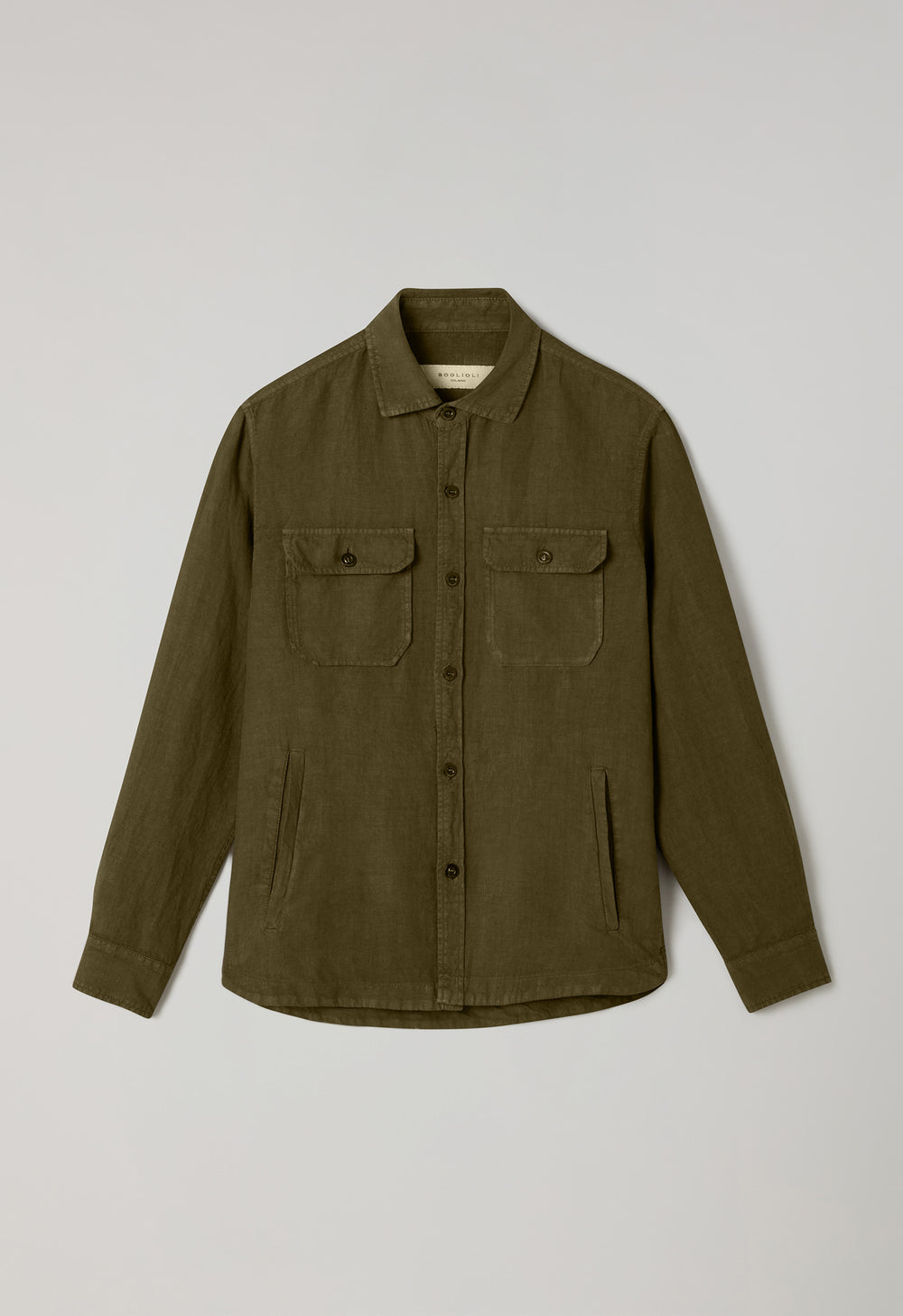 Green Garment Dyed Linen Overshirt