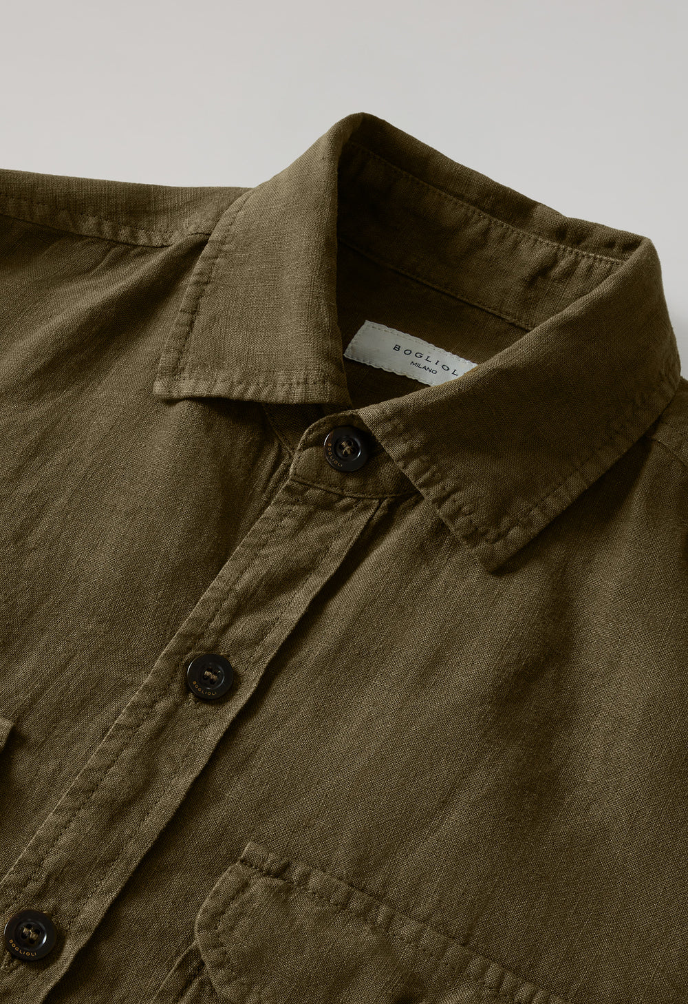 Green Garment Dyed Linen Overshirt