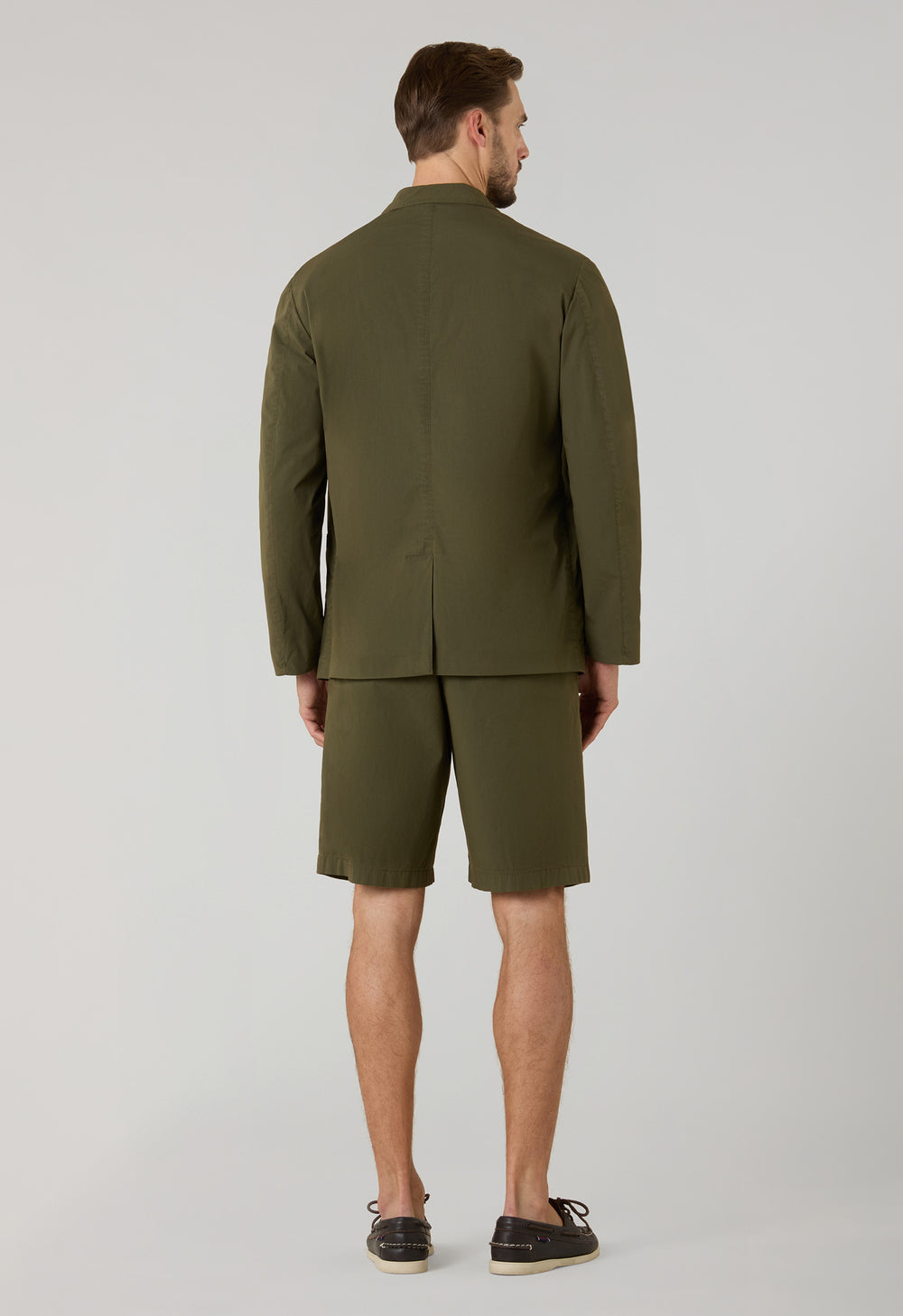 Green Garment Dyed Popeline Papier Khaki Bermuda Suits