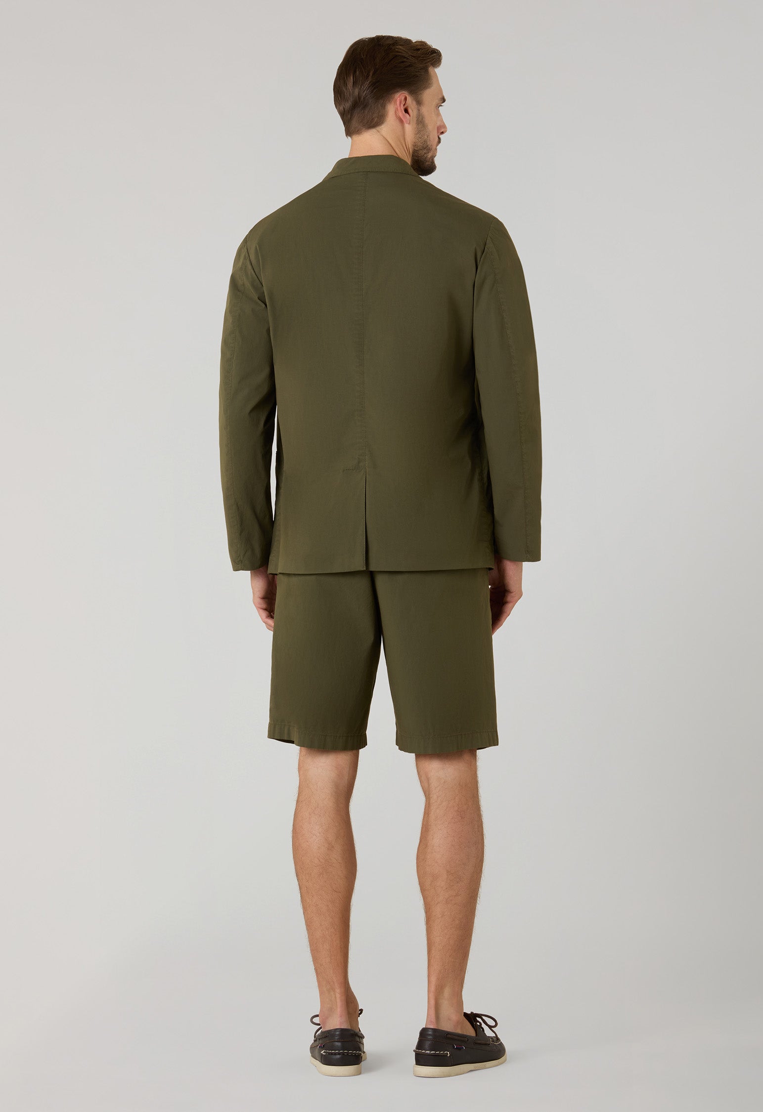 Green Garment Dyed Popeline Papier Khaki Bermuda Suits