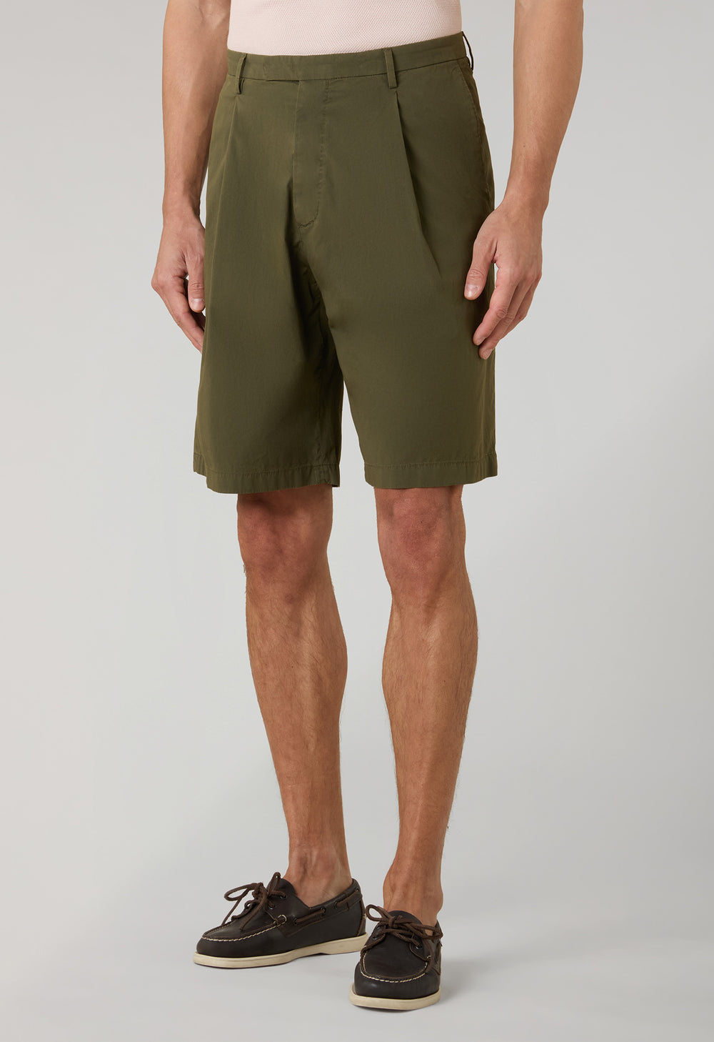 Green Garment Dyed Popeline Papier Khaki Bermuda Suits