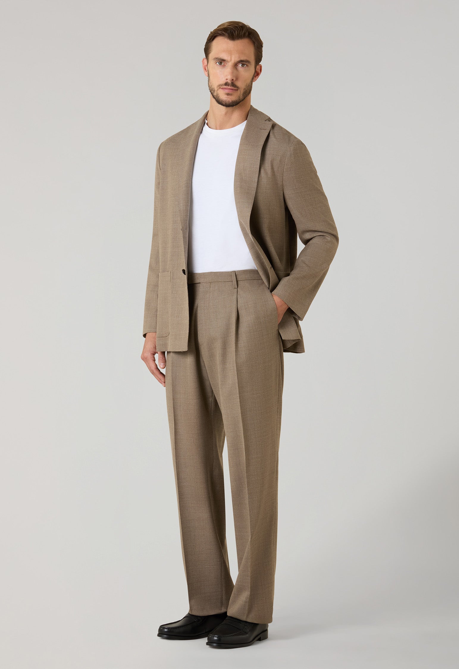 Abito Fluido in lana a nido d'ape beige