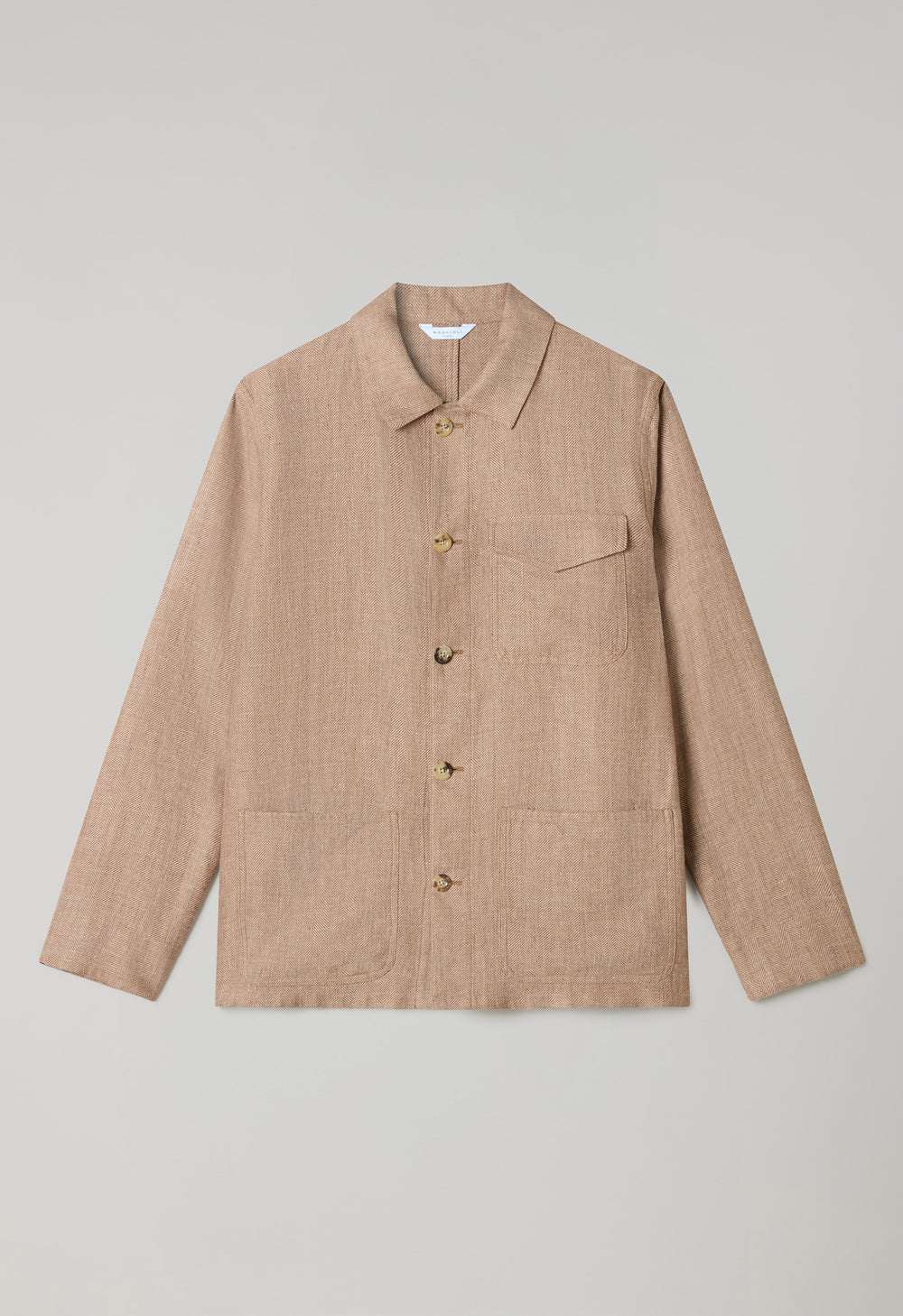 Giacca Workwear in lino e lana a spina di pesce marrone chiaro