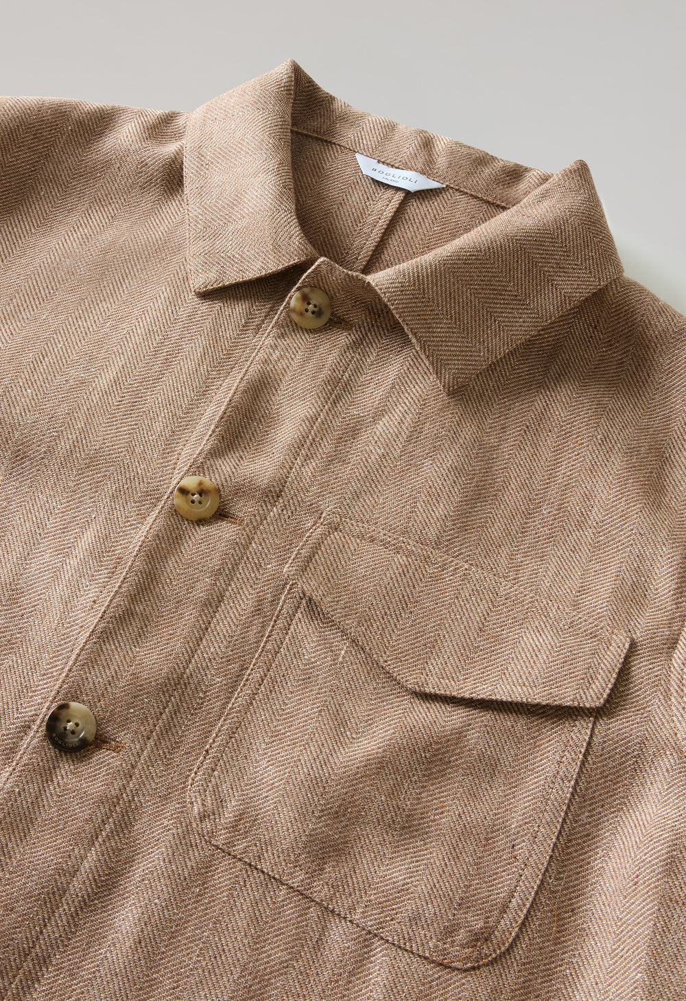 Giacca Workwear in lino e lana a spina di pesce marrone chiaro