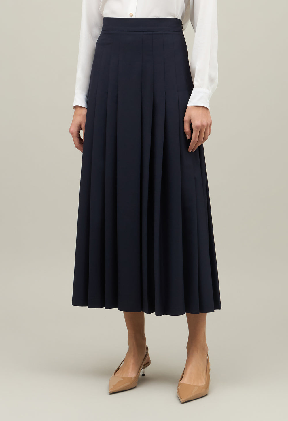 Gonna plissetata in lana leggera blu