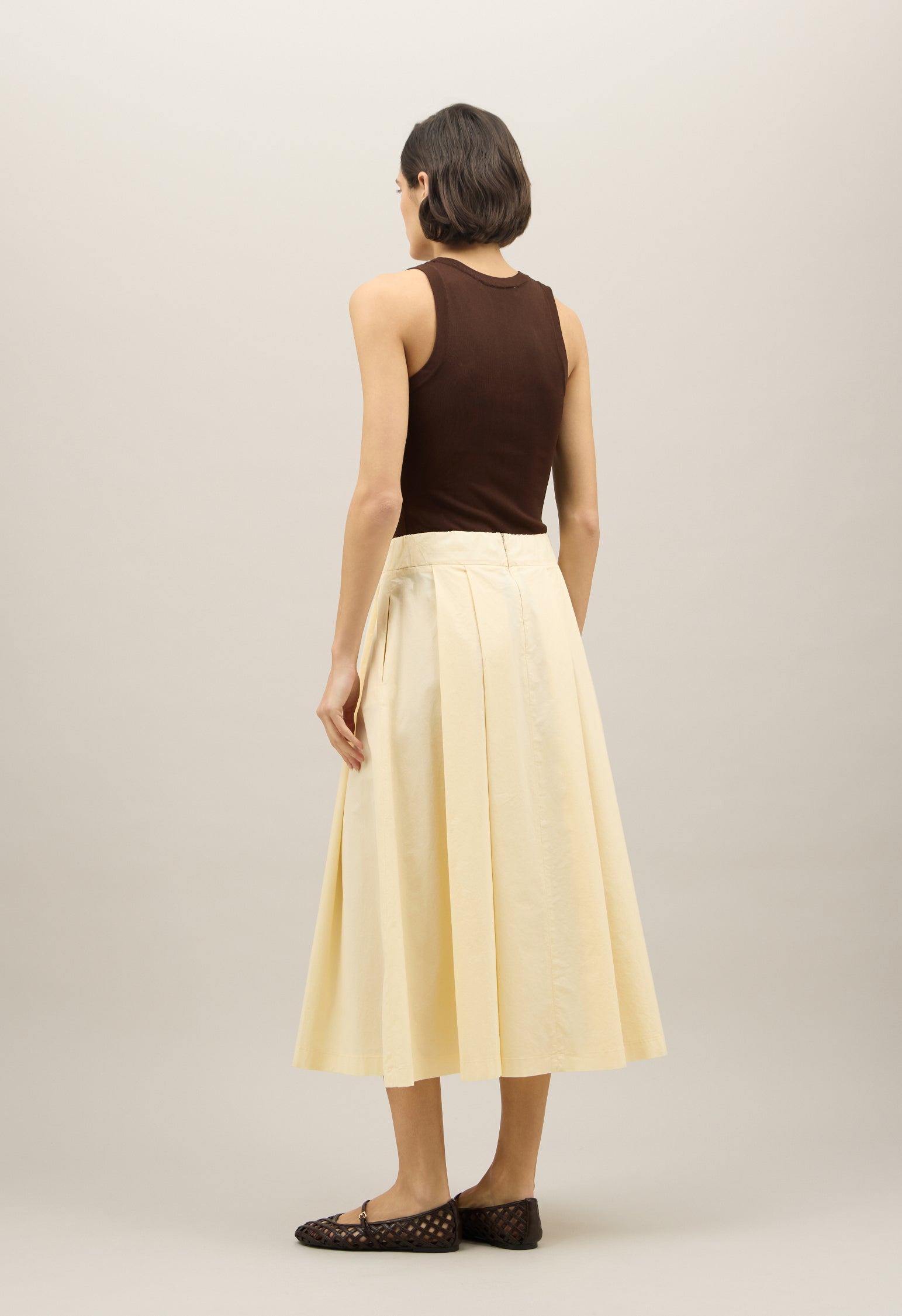 Yellow Light Popeline pleated Skirt