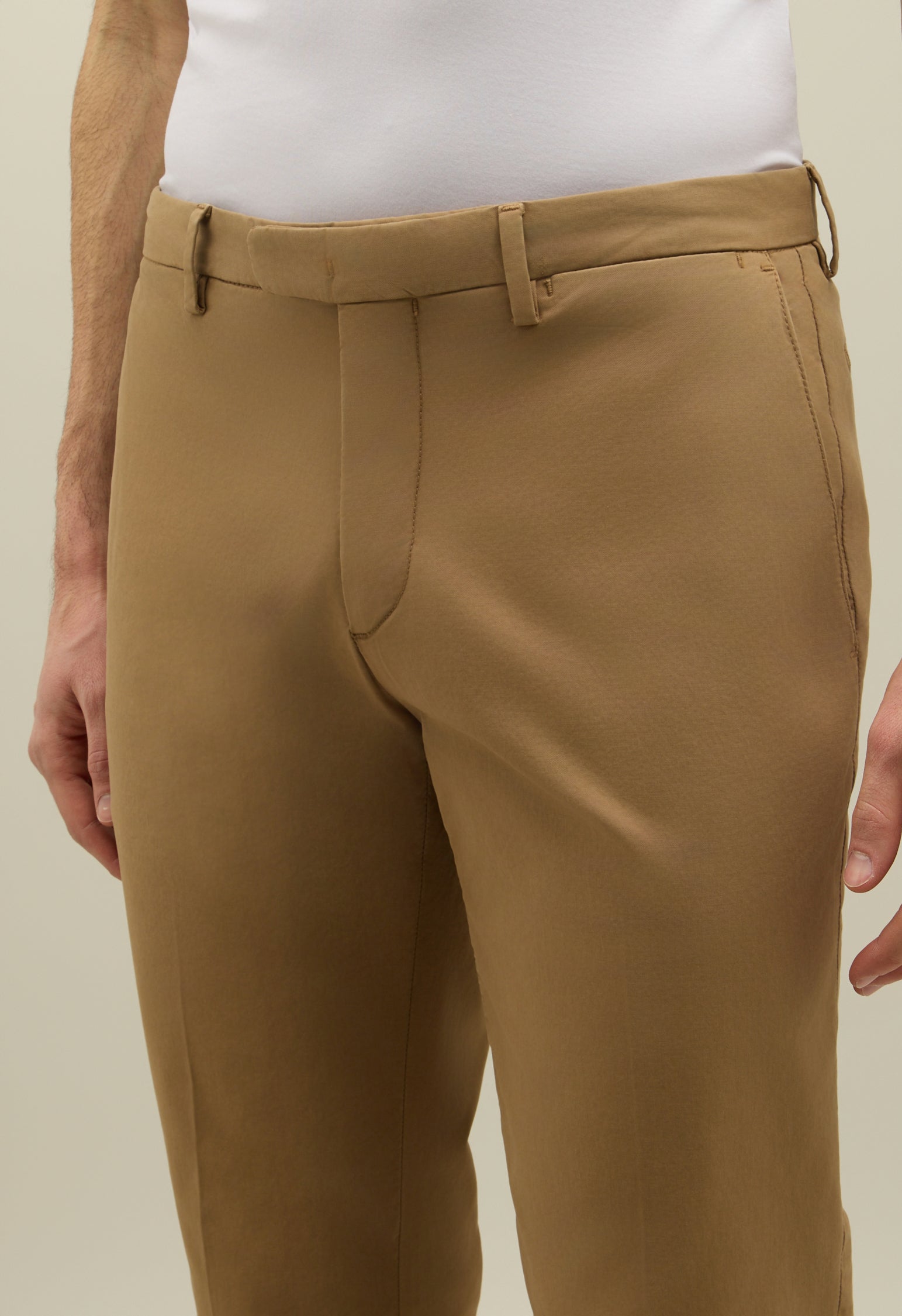 Brown Stretch Cotton Straight Chinos
