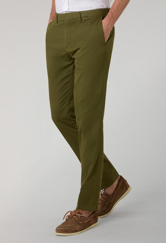 Pantalone in cotone tinto in capo micro-spinato verde