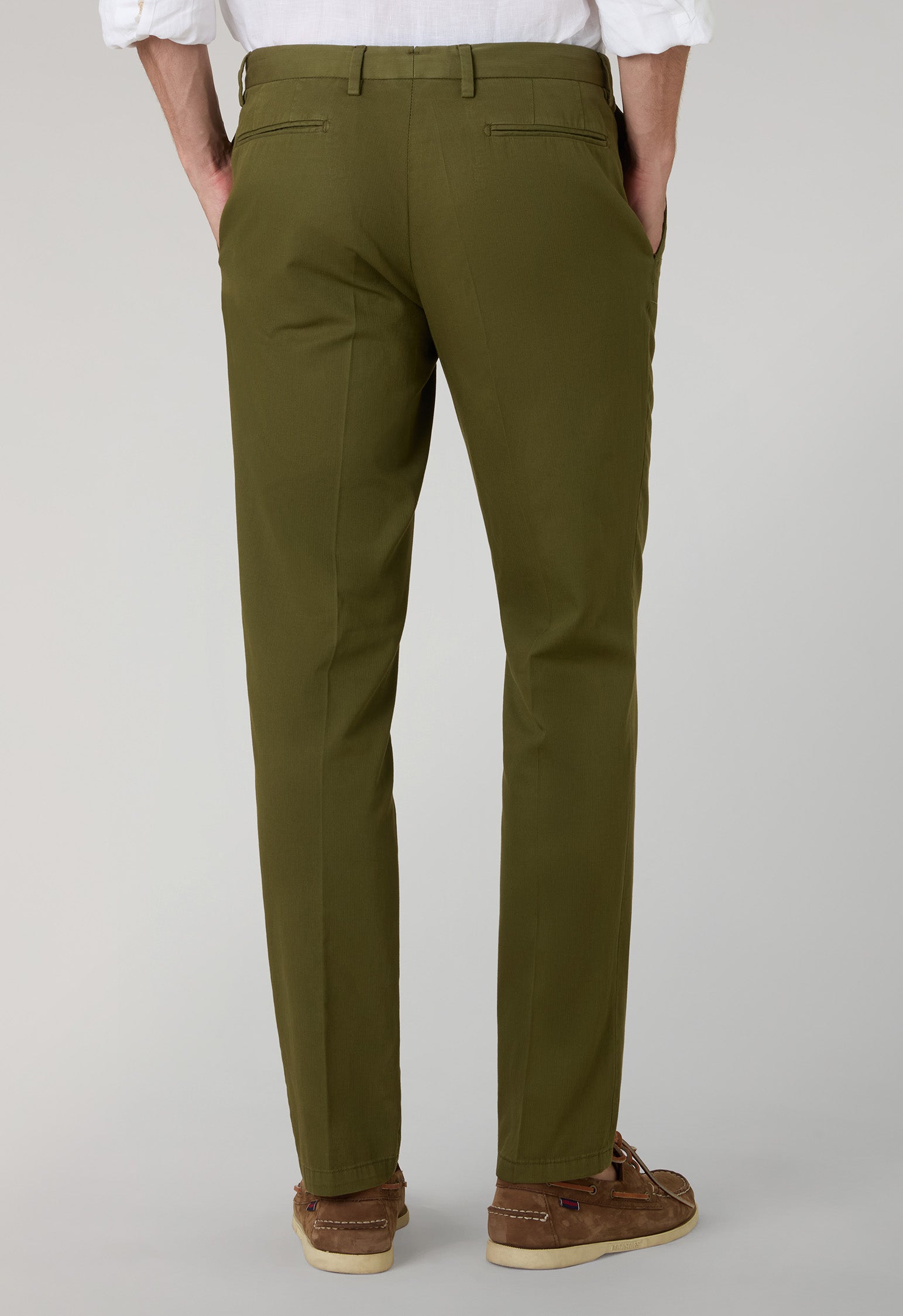 Green Garment Dyed Cotton Micro-Herringbone Trousers