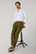 Green Garment Dyed Cotton Micro-Herringbone Trousers