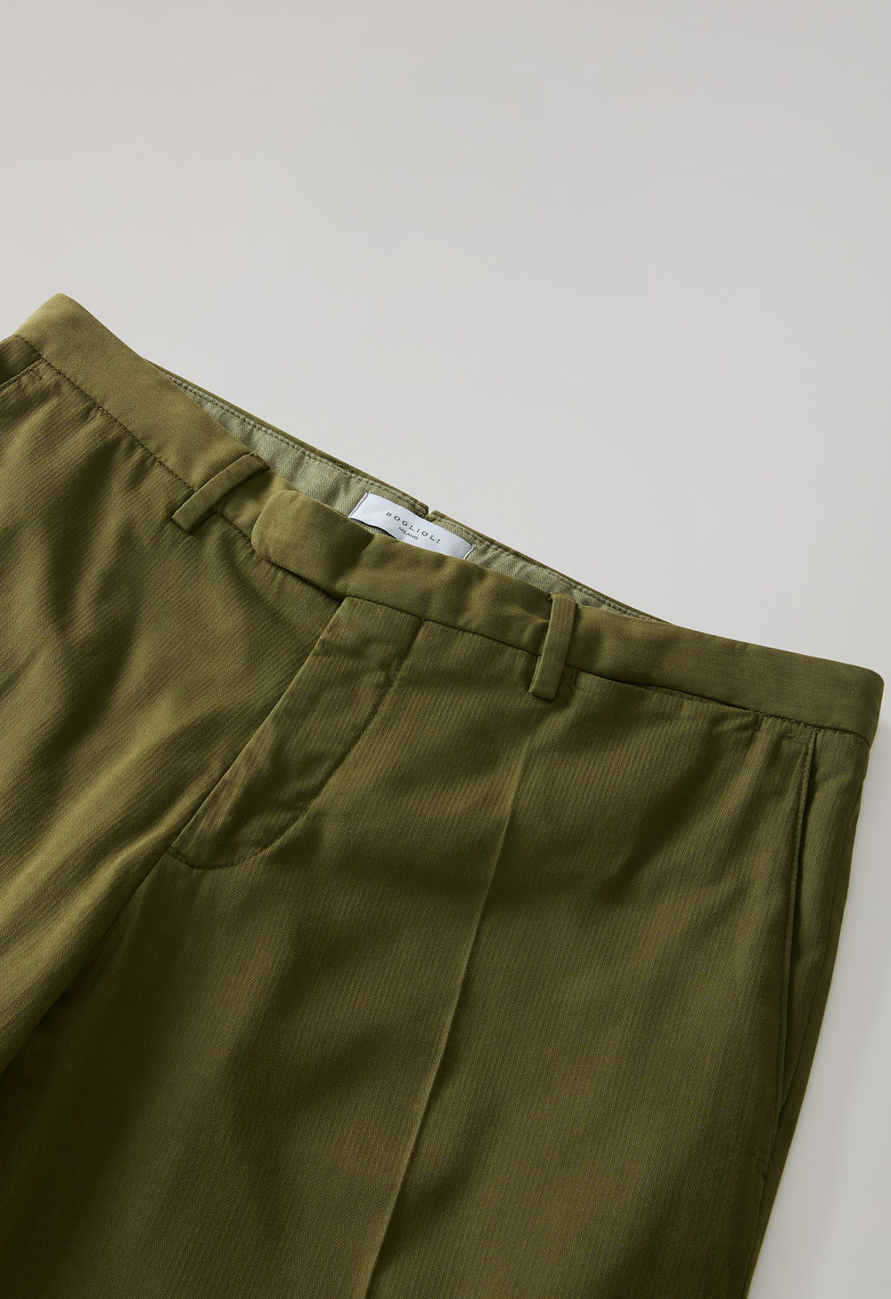 Green Garment Dyed Cotton Micro-Herringbone Trousers