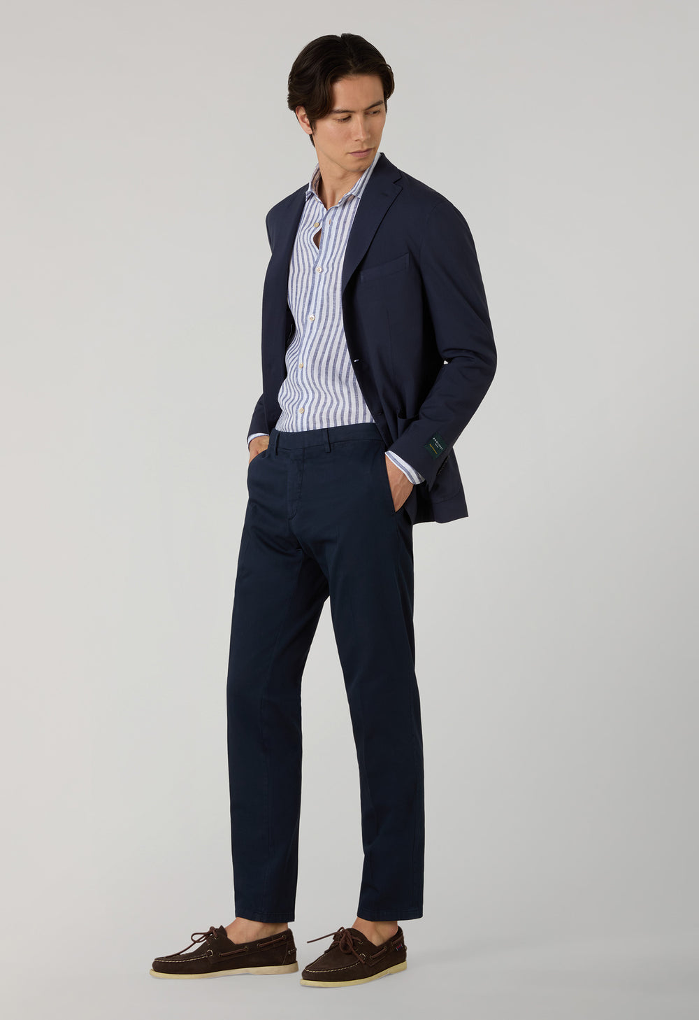 Pantalone in cotone tinto in capo micro-spinato blu