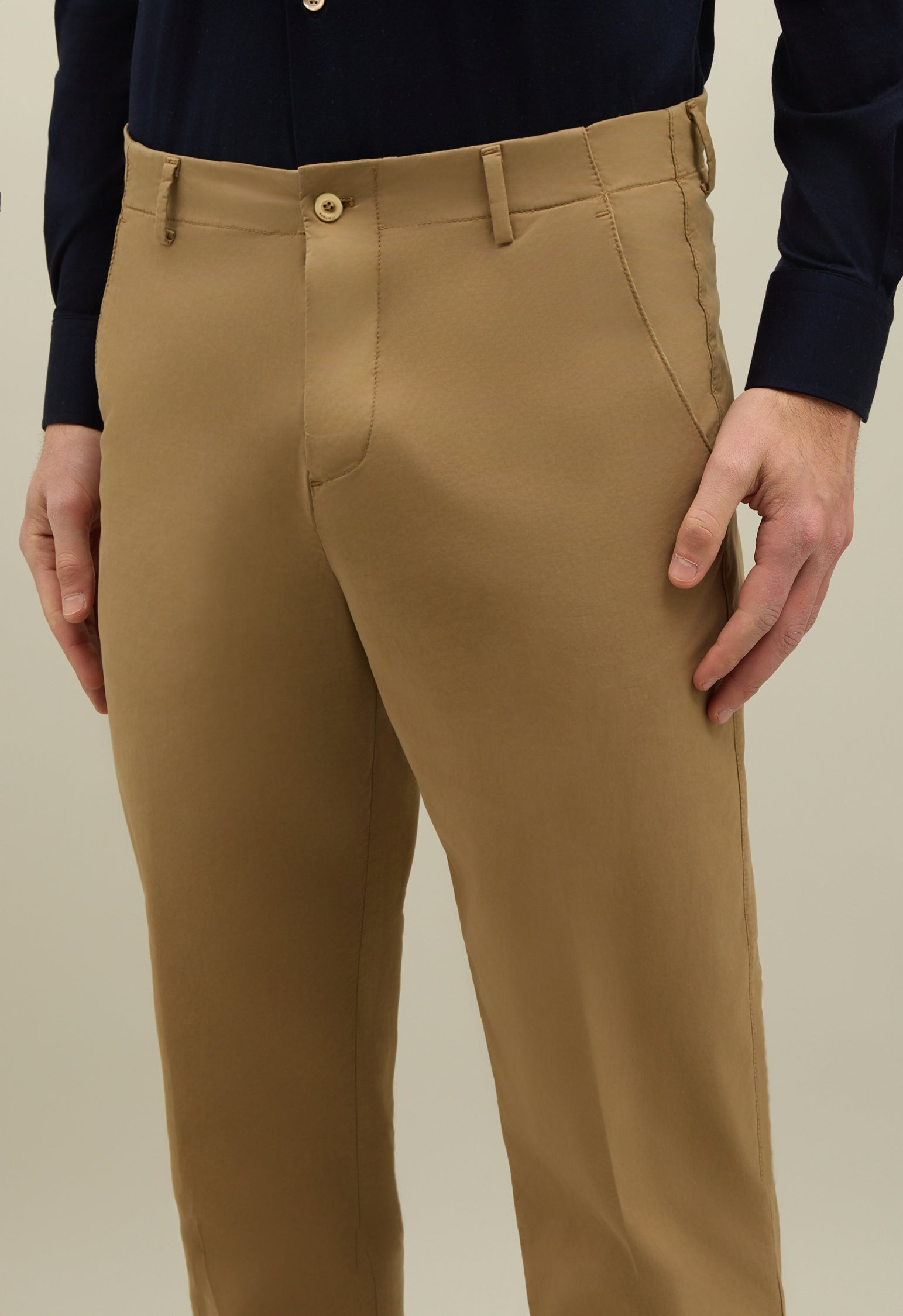 Light Brown Garment Dyed Cotton Loose Trousers
