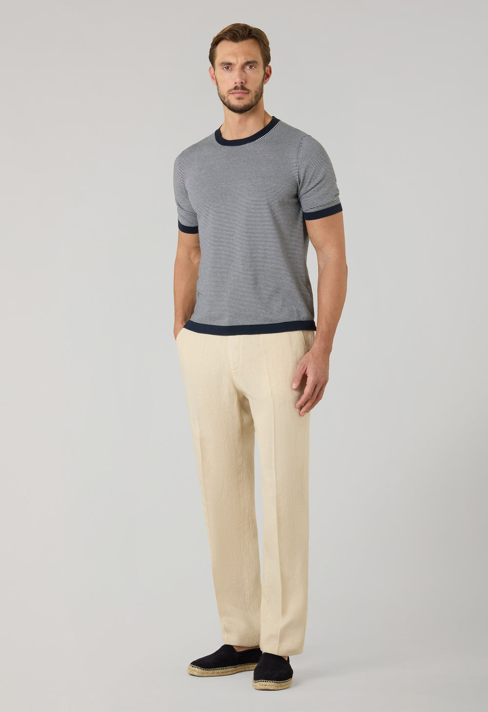 Beige Garment Dyed Linen Joggers