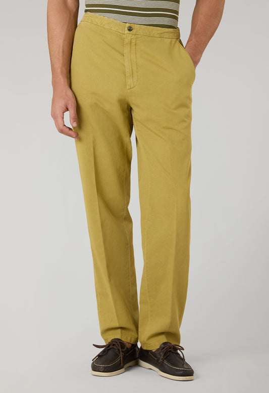 Joggers in gabardina di cotone e lino tinto in capo khaki chiaro
