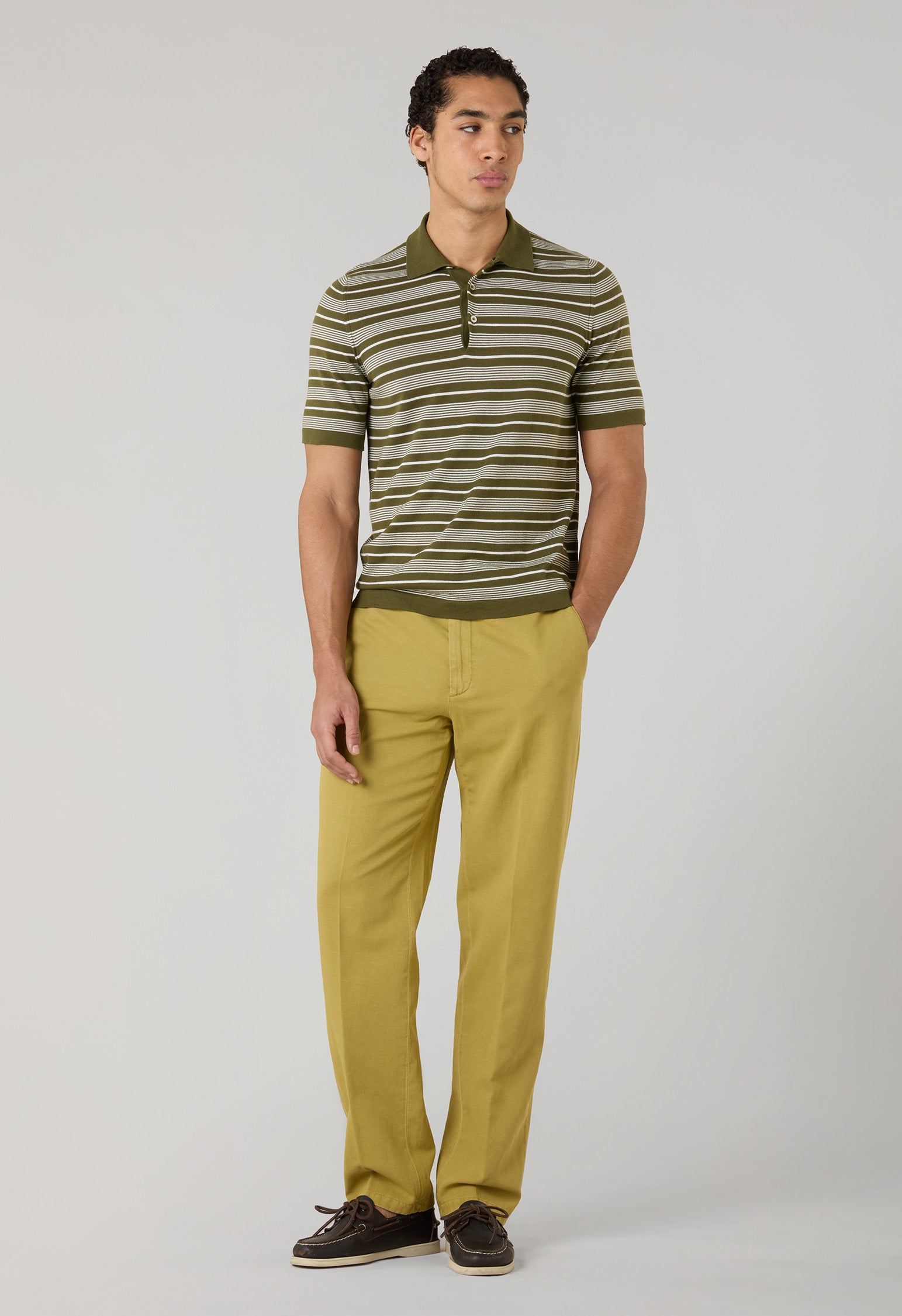 Joggers in gabardina di cotone e lino tinto in capo khaki chiaro