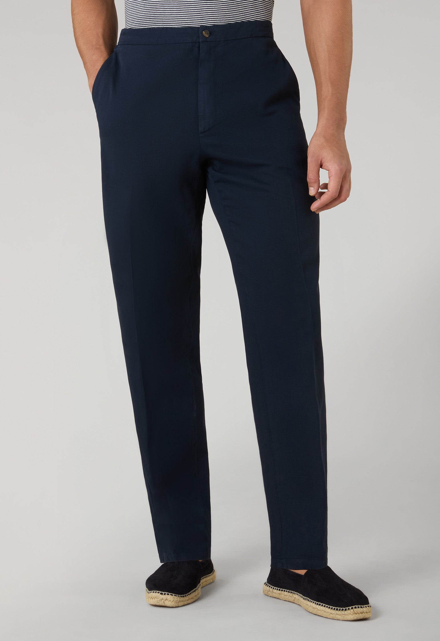 Blue Garment Dyed Cotton Linen Gabardine Joggers