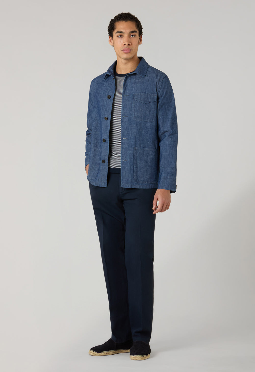 Blue Garment Dyed Cotton Linen Gabardine Joggers