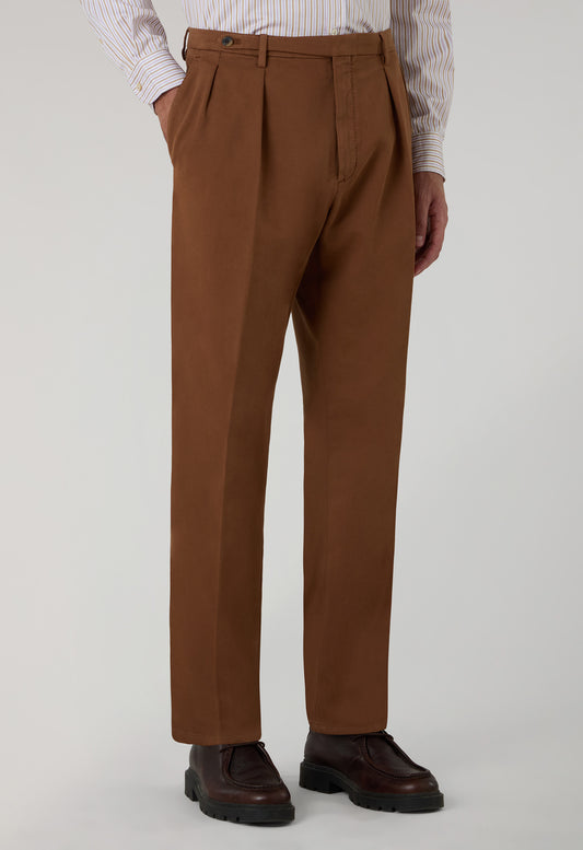 Brown Garment Dyed Soft Cotton Roma Trousers