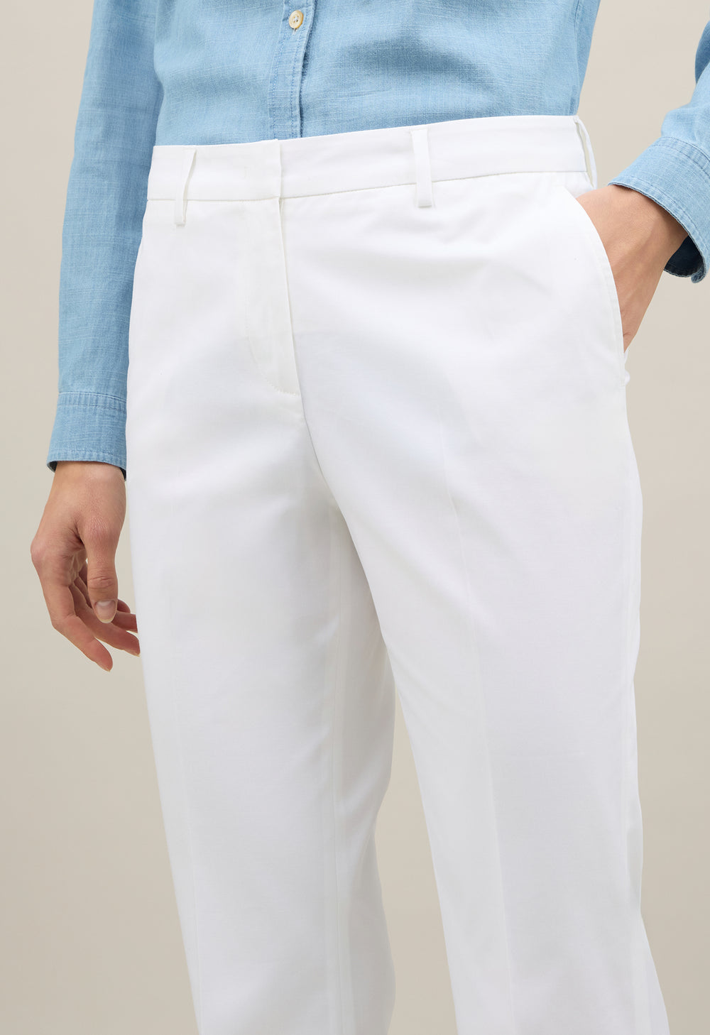 White Cotton Flared Trousers