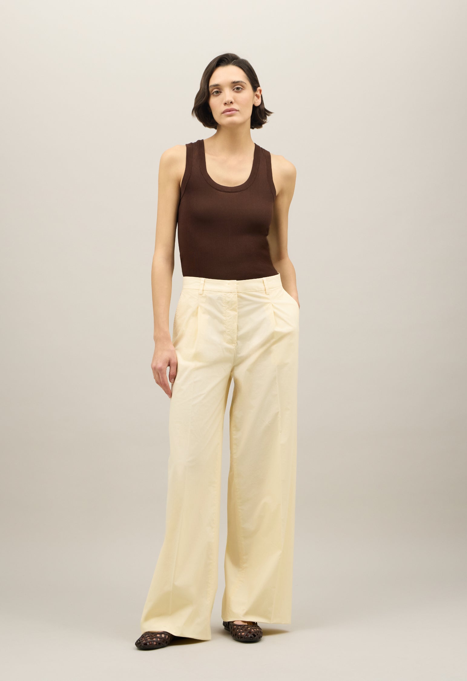 Pantalone Palazzo in popeline leggero giallo