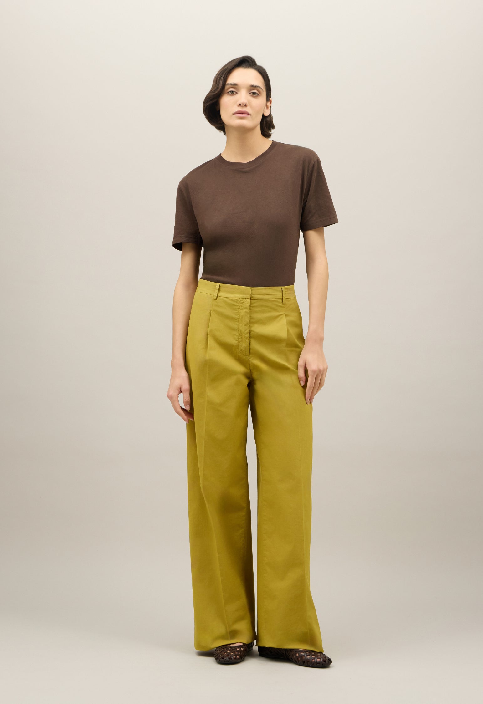 Pantalone Palazzo in popeline leggero verde