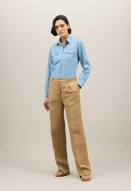 Pantalone Palazzo in lino e tencel satin beige