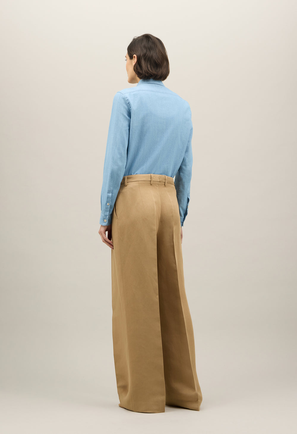 Beige Linen Tencel satin Palazzo Trousers