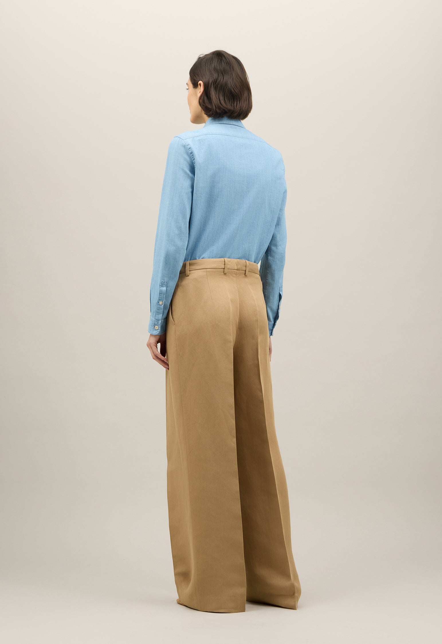 Pantalone Palazzo in lino e tencel satin beige