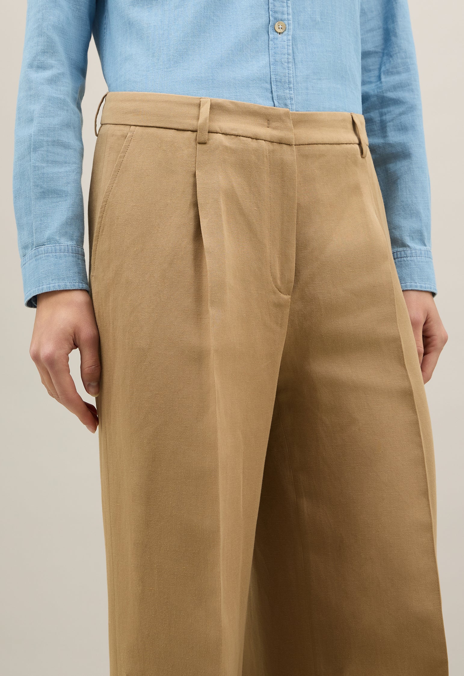Beige Linen Tencel satin Palazzo Trousers