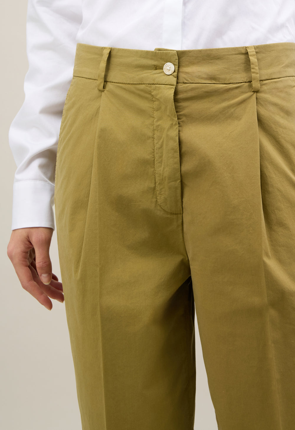 Green Light Popeline Cropped Trousers