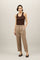 Brown Linen blend herringbone Cropped Trousers