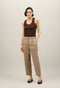 Brown Linen blend herringbone Cropped Trousers