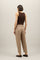 Brown Linen blend herringbone Cropped Trousers