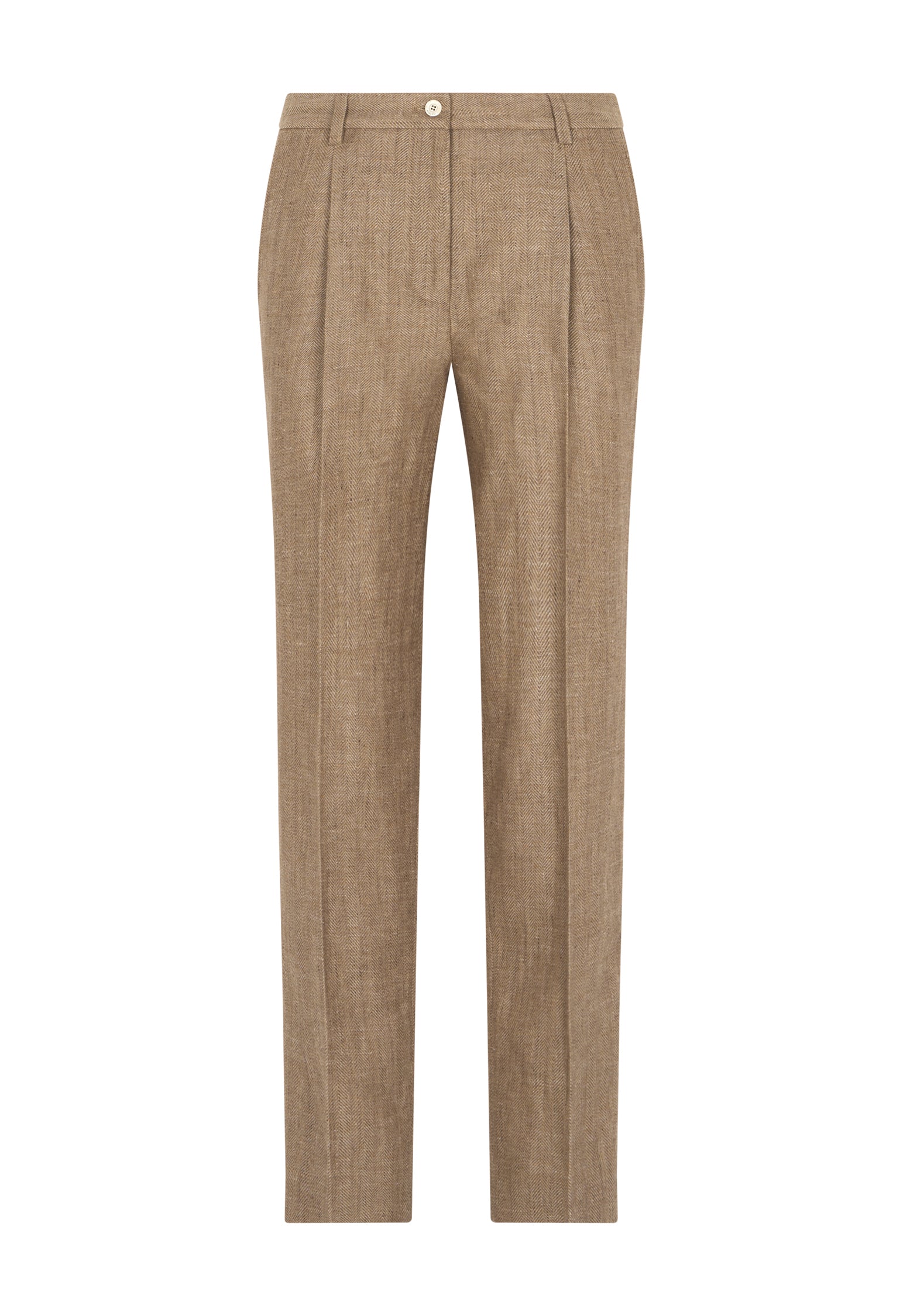 Brown Linen blend herringbone Cropped Trousers