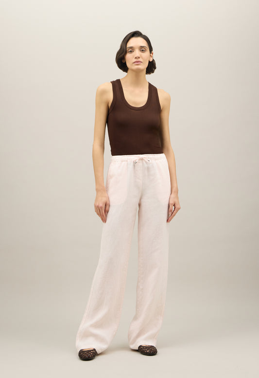 Pantalone jog in lino tinto in capo rosa