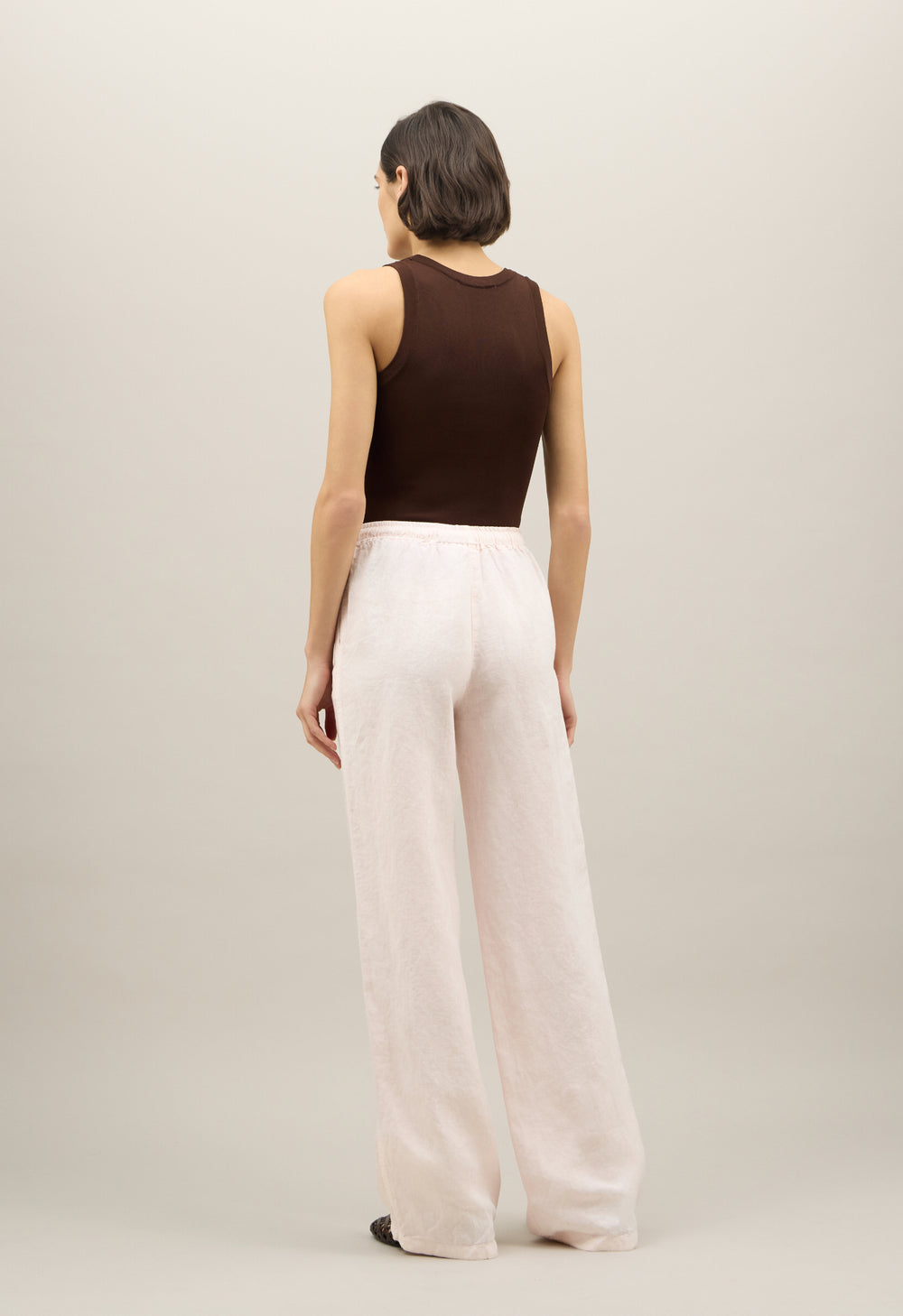 Pink Garment Dyed Linen jog wide Trousers