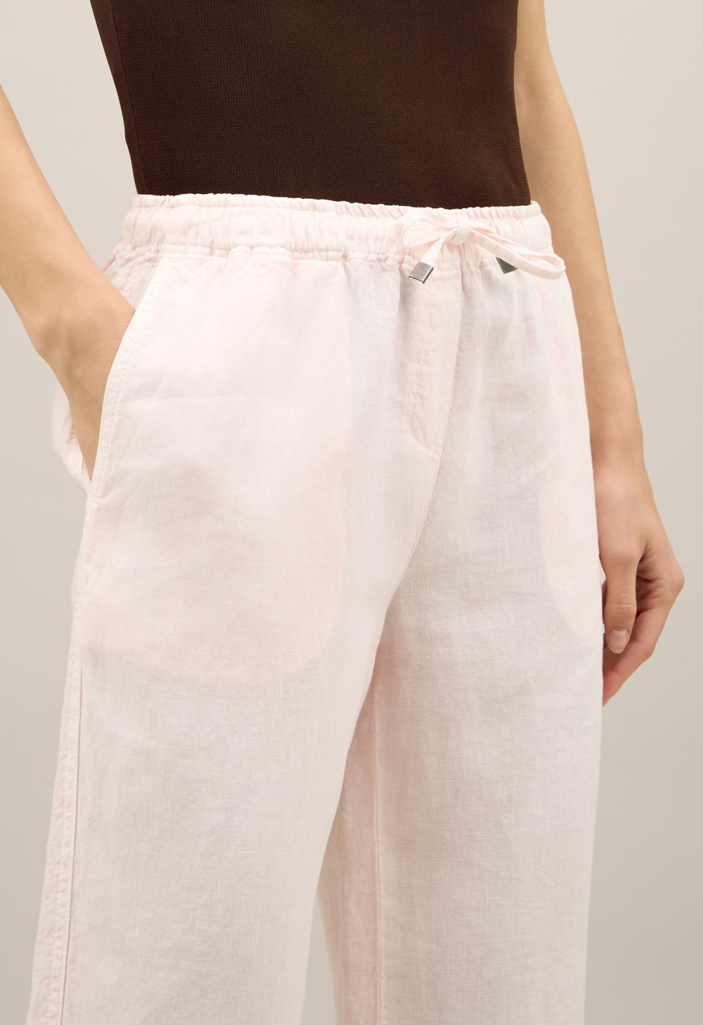 Pink Garment Dyed Linen jog wide Trousers